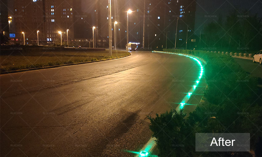 Green PC Solar Road Marker In Japan Urban Road